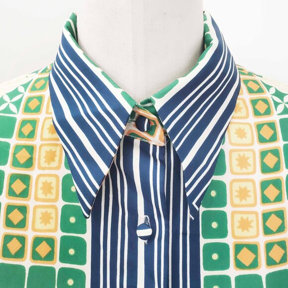 LANVIN Paris Women's Vintage 70s Logo Geo Printed Blouse Shirt - Picture 6 of 14